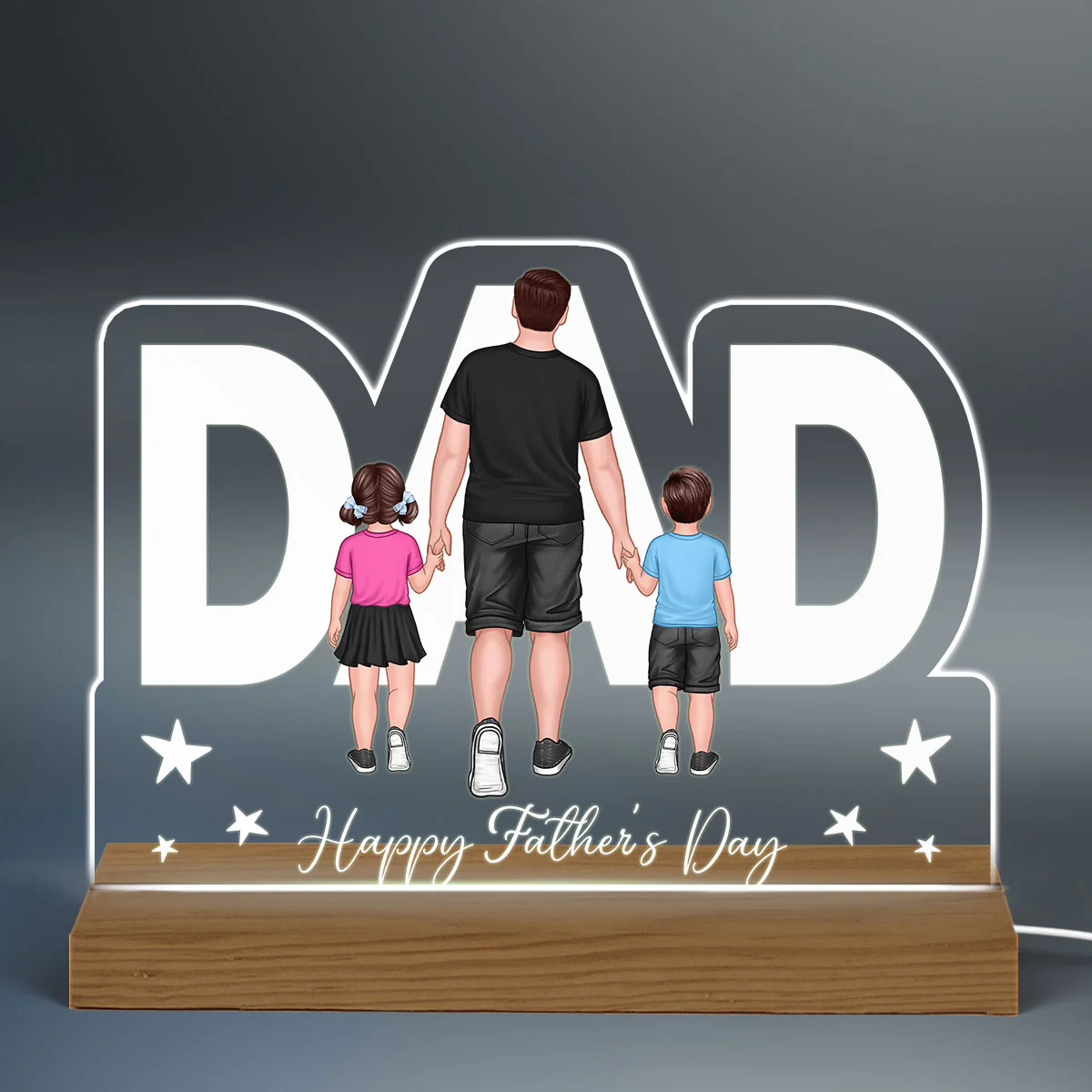 Dad Shape Walking Dad And Kids Personalized Warm Custom Shape LED Night Light - Image 3