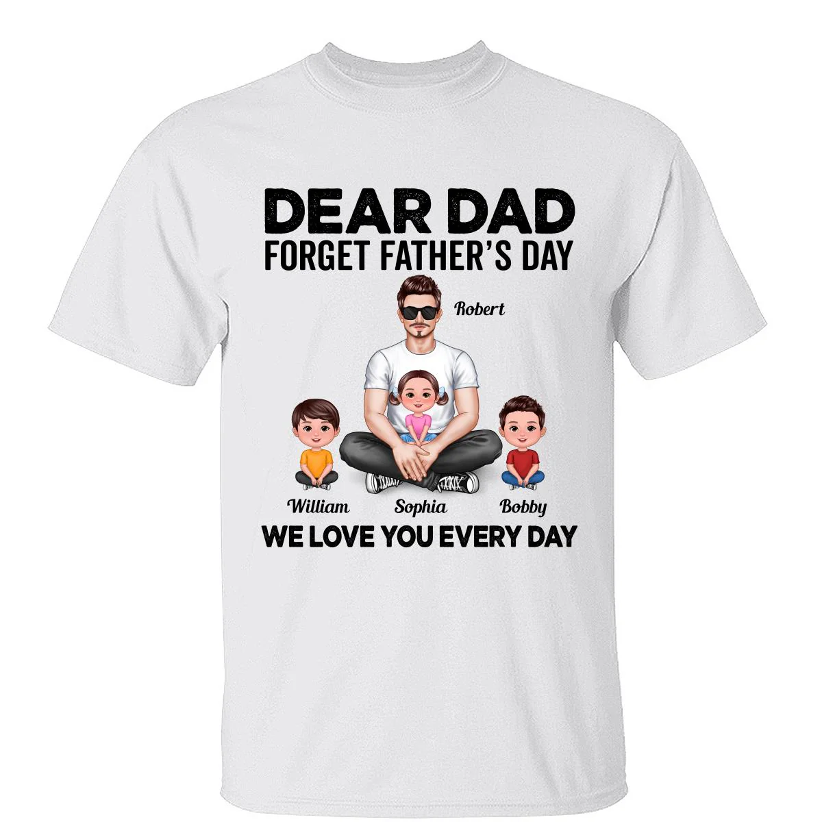 Dad Sitting With Cute Kids Father‘s Day Gift Personalized Shirt
