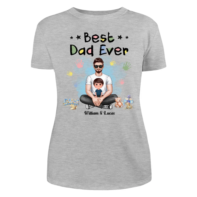 Dad Son Daughter Crayon Text Best Dad Ever Personalized Shirt - Image 10