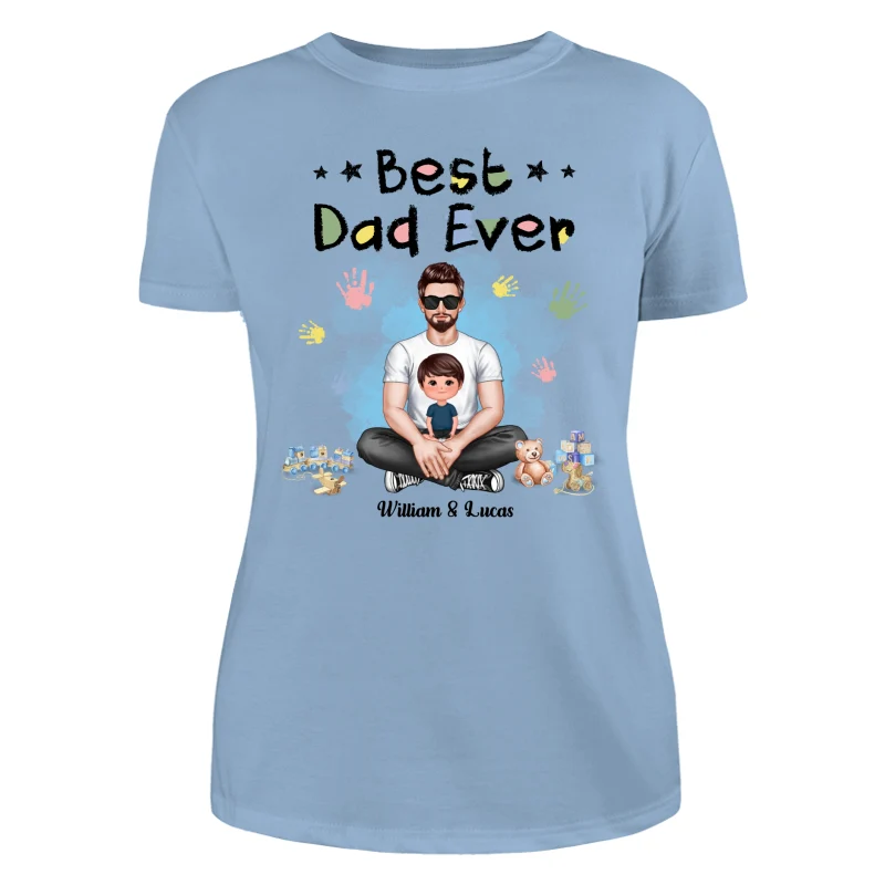 Dad Son Daughter Crayon Text Best Dad Ever Personalized Shirt - Image 12
