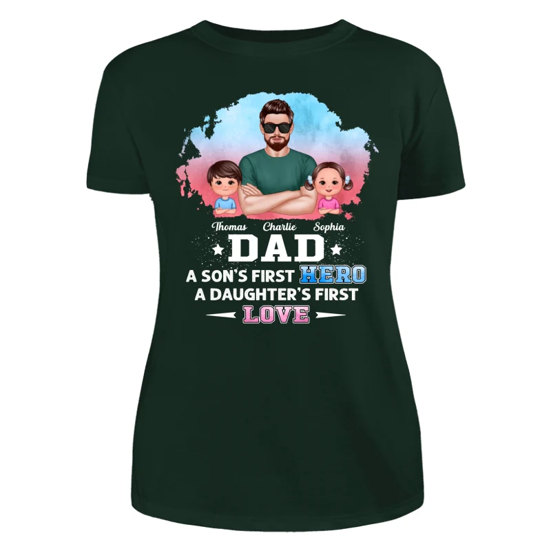 Dad Son First Hero Daughter First Love Watercolor Personalized Shirt - Image 11