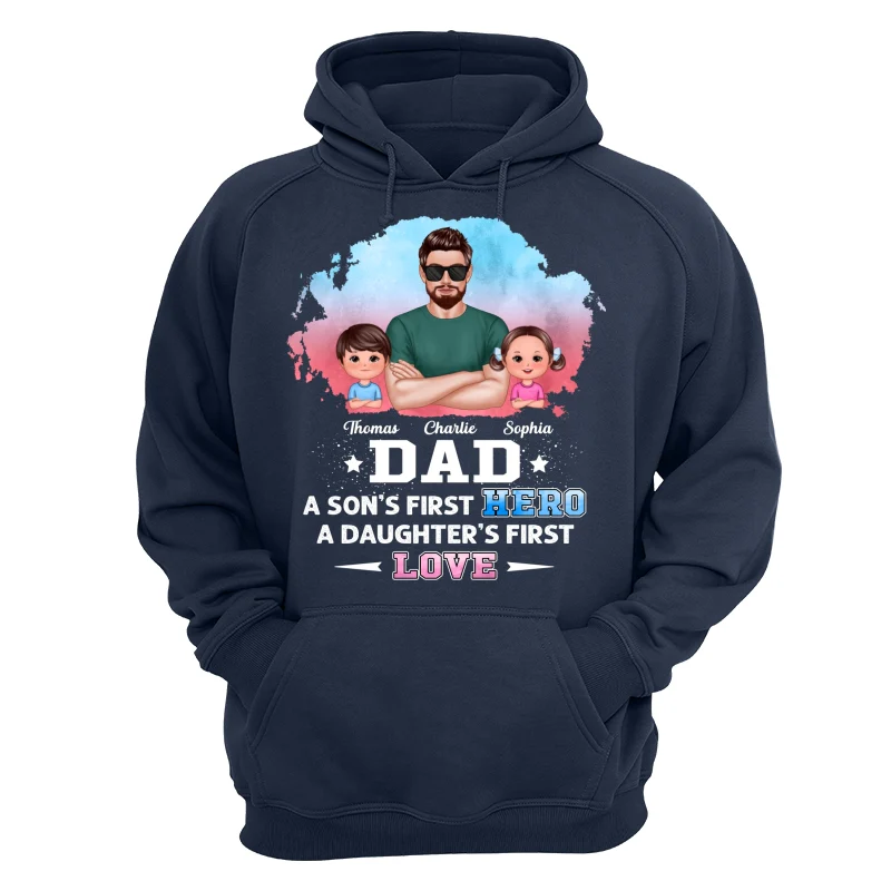 Dad Son First Hero Daughter First Love Watercolor Personalized Shirt - Image 13