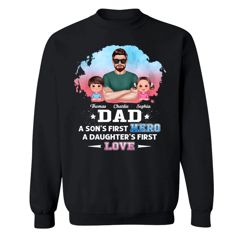 Dad Son First Hero Daughter First Love Watercolor Personalized Shirt - Image 15
