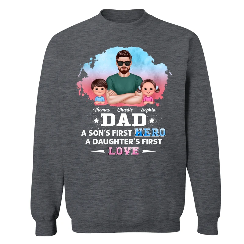 Dad Son First Hero Daughter First Love Watercolor Personalized Shirt - Image 17