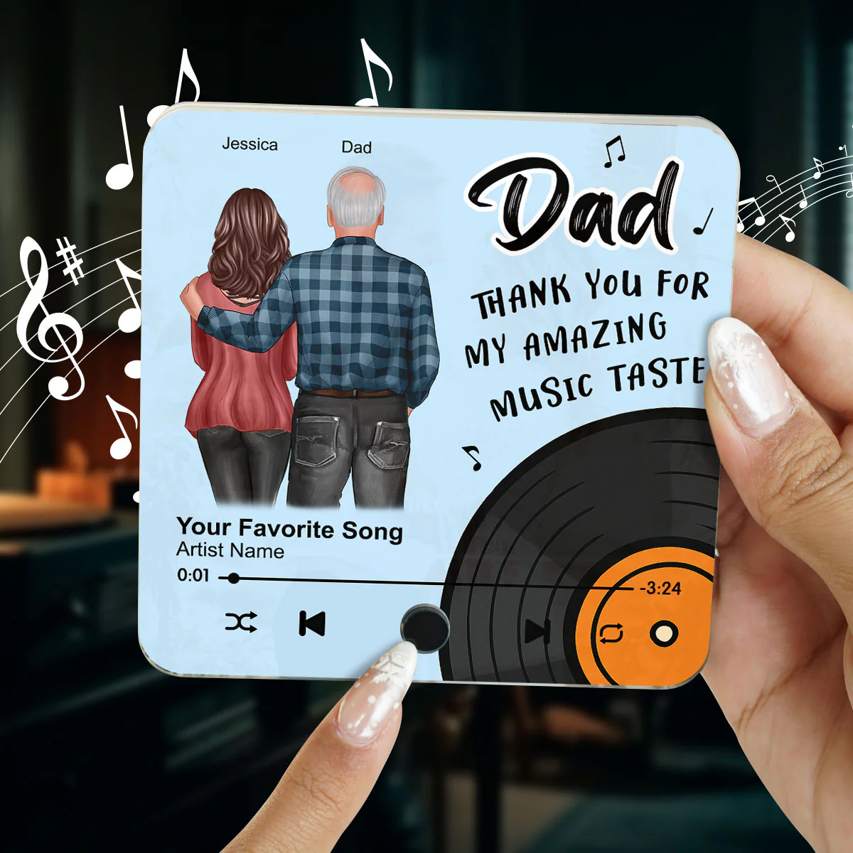 Dad Thank You For My Amazing Music Taste Custom Dad's Favorite Song Personalized Music Fridge Magnet - Image 9