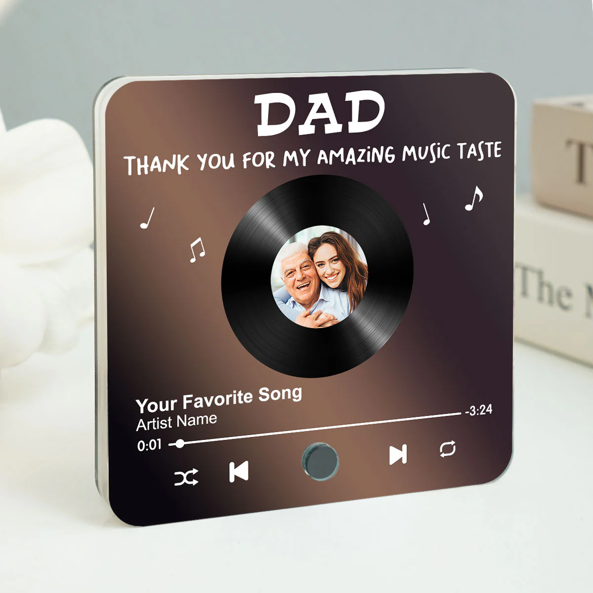 Dad Thank You For My Amazing Music Taste Upload Photo Favorite Song Personalized Music Fridge Magnet - Image 2