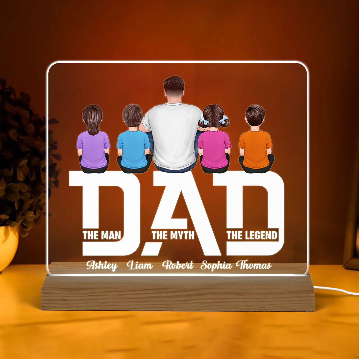 Dad The Legend Cut Through Personalized Custom Shape Warm LED Night Light