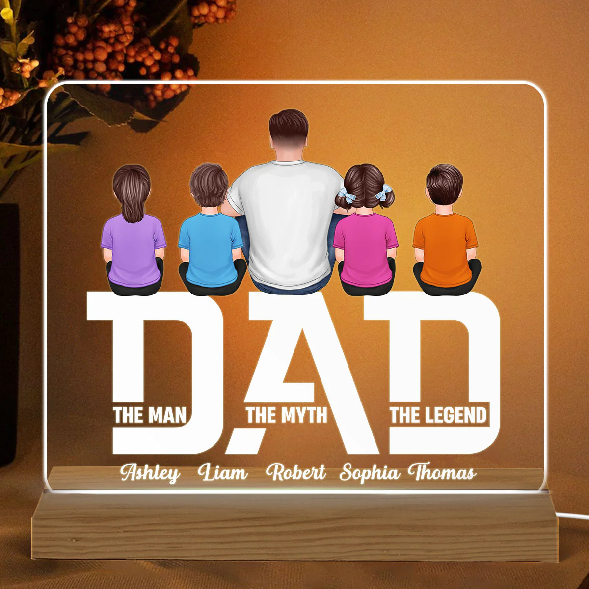 Dad The Legend Cut Through Personalized Custom Shape Warm LED Night Light - Image 2