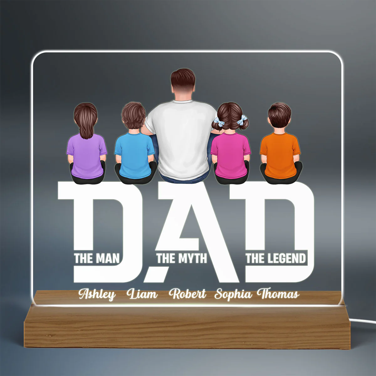 Dad The Legend Cut Through Personalized Custom Shape Warm LED Night Light - Image 3