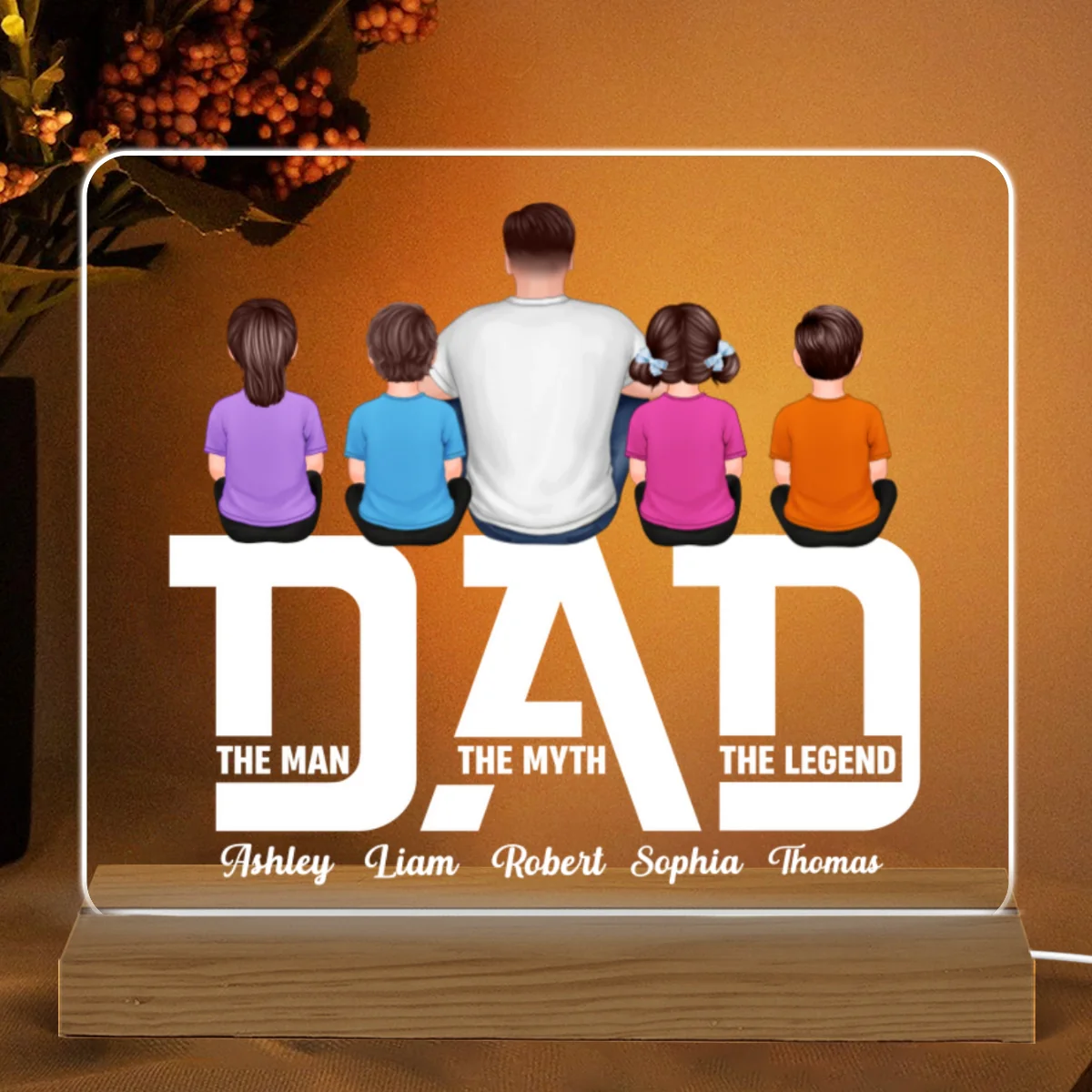 Dad The Legend Cut Through Personalized Custom Shape Warm LED Night Light - Image 4