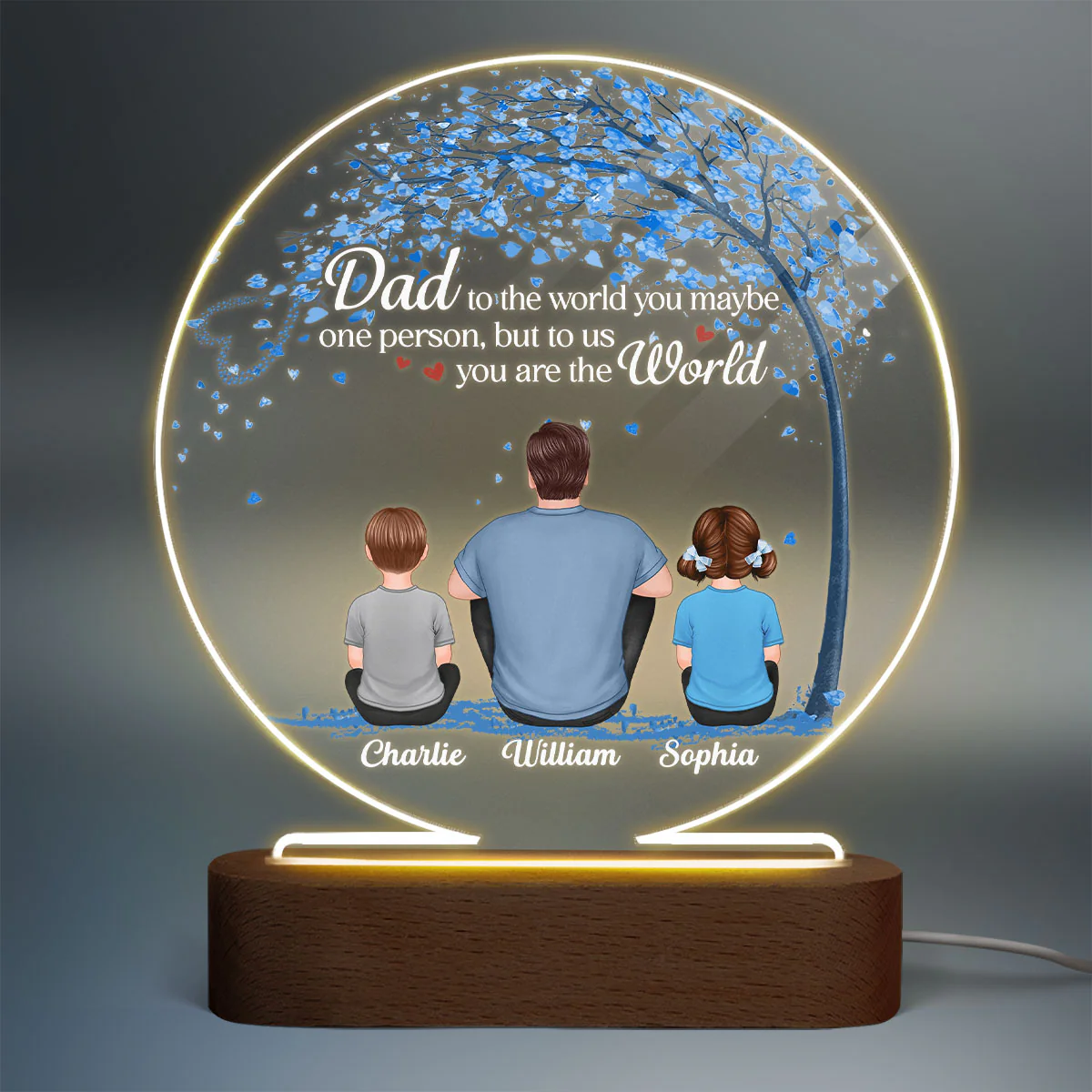 Dad To Us You Are The World Personalized Circle LED Night Light - Image 2