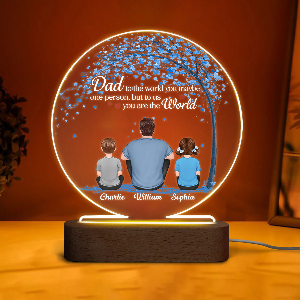 Dad To Us You Are The World Personalized Circle LED Night Light - Image 3