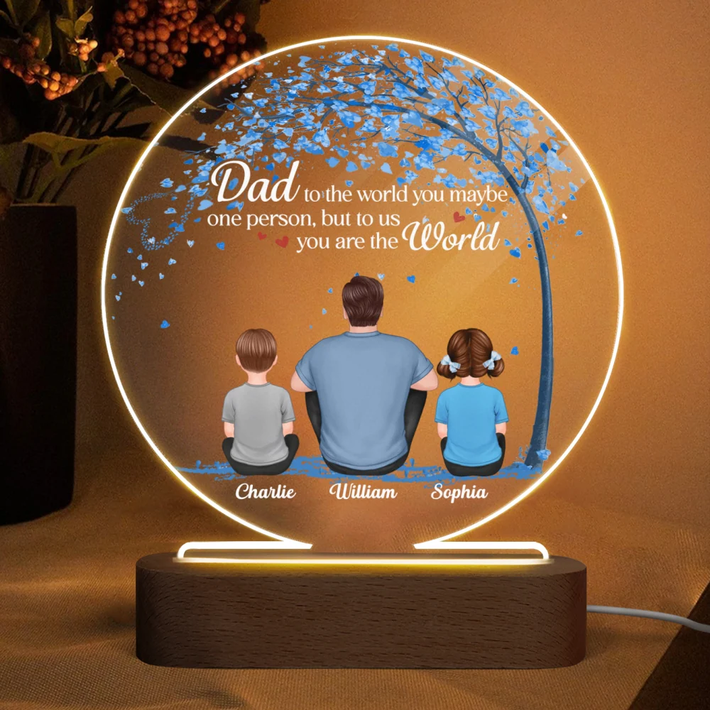 Dad To Us You Are The World Personalized Circle LED Night Light - Image 4