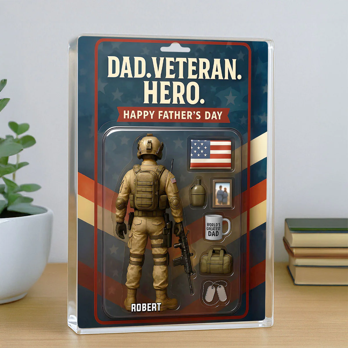 Dad Veteran Hero Custom Figure Personalized Acrylic Block Plaque, 2025 Gift For Him, For Dad - Image 3