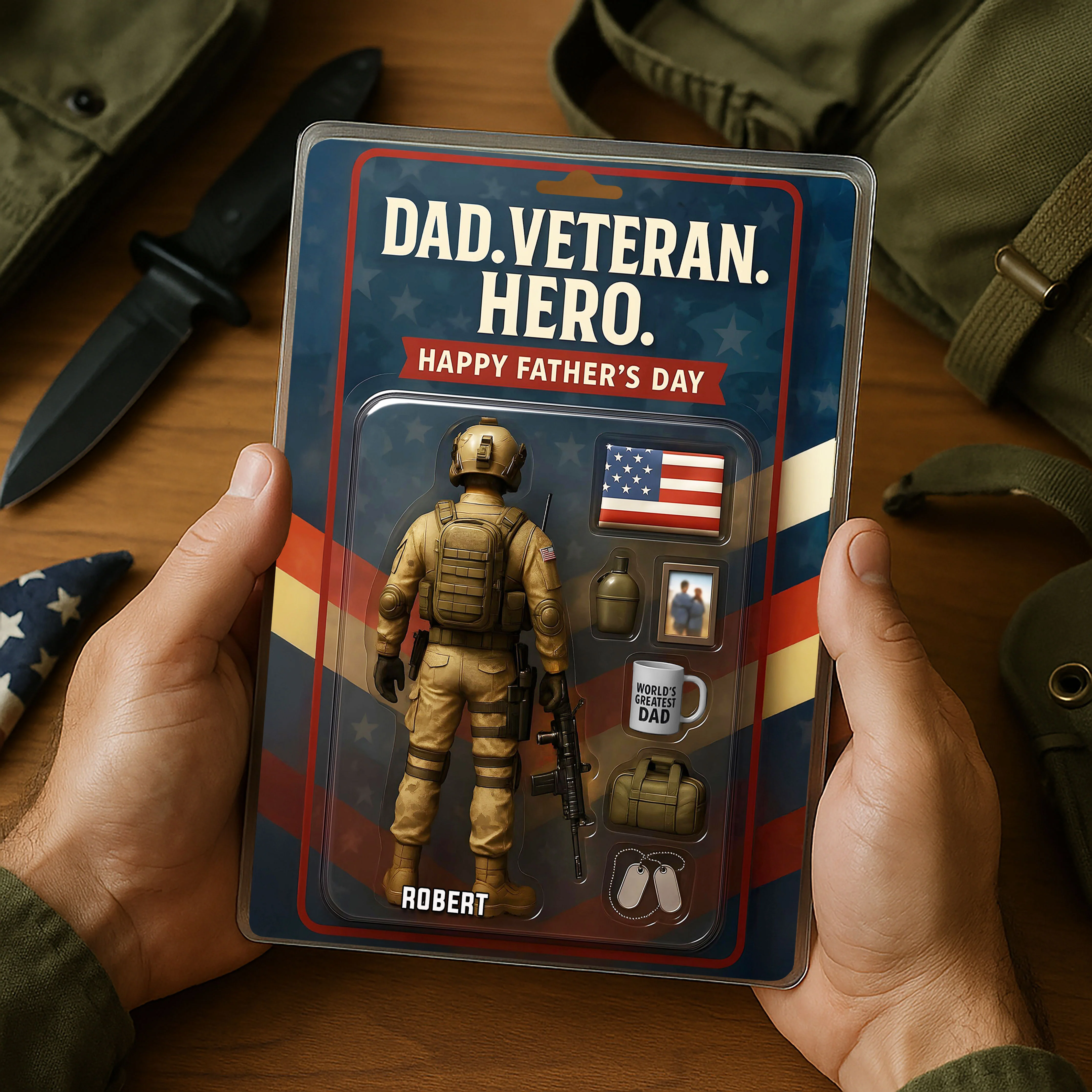 Dad Veteran Hero Custom Figure Personalized Acrylic Block Plaque, 2025 Gift For Him, For Dad - Image 4