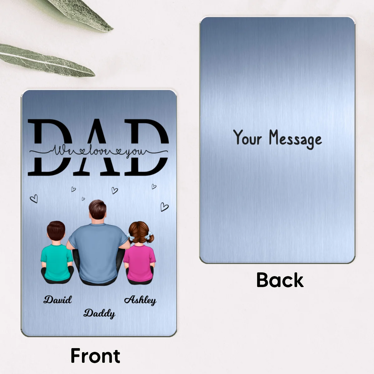 Dad We Love You Back View Sitting Father Kids Dog Cat Personalized Metal Wallet Card - Image 4