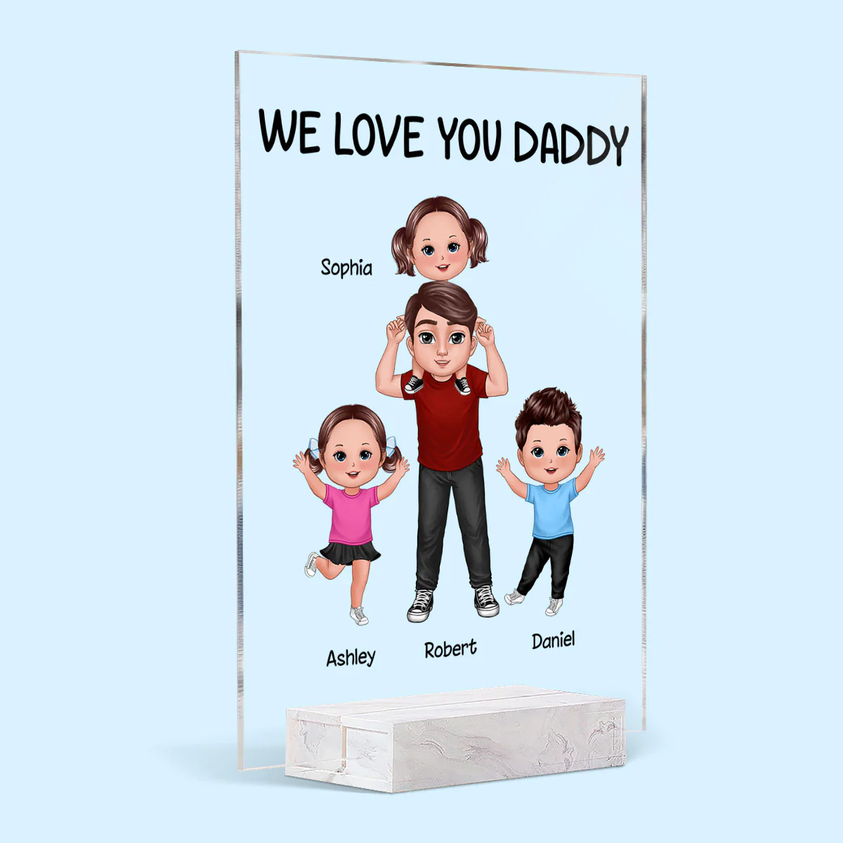 Dad We Love You Doll Dad Piggyback With Happy Kids Personalized Acrylic Plaque - Image 2