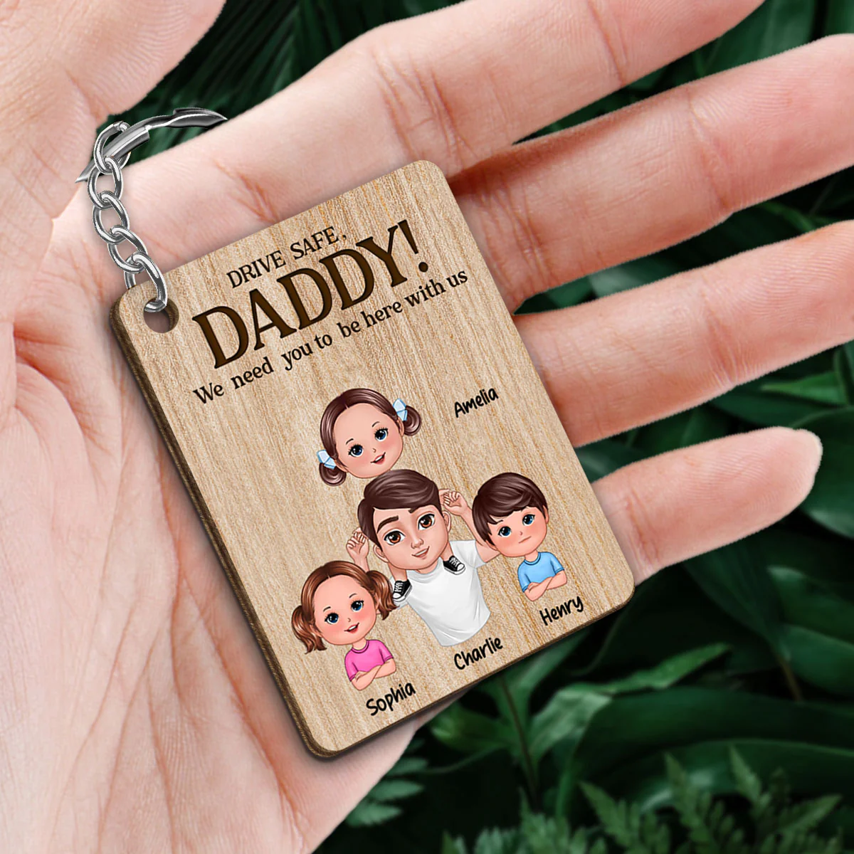 Dad We Love You Doll Man Piggy Back Doll Kids Personalized Wooden Keychain - Image 2