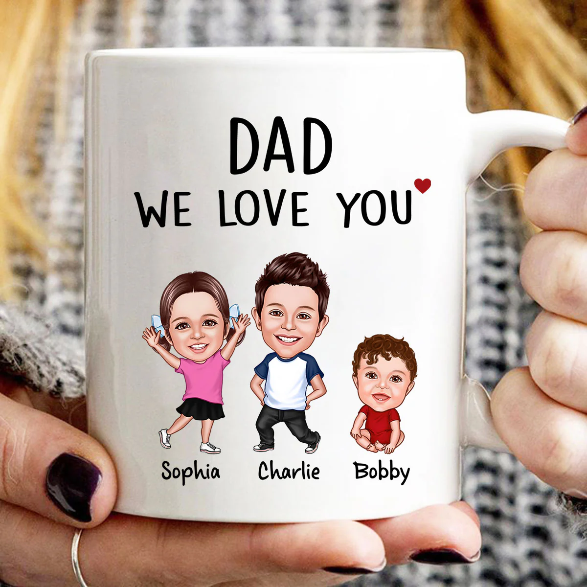 Dad We Love You Funny Caricature Personalized Mug, Father's Day Gift For Him - Image 12