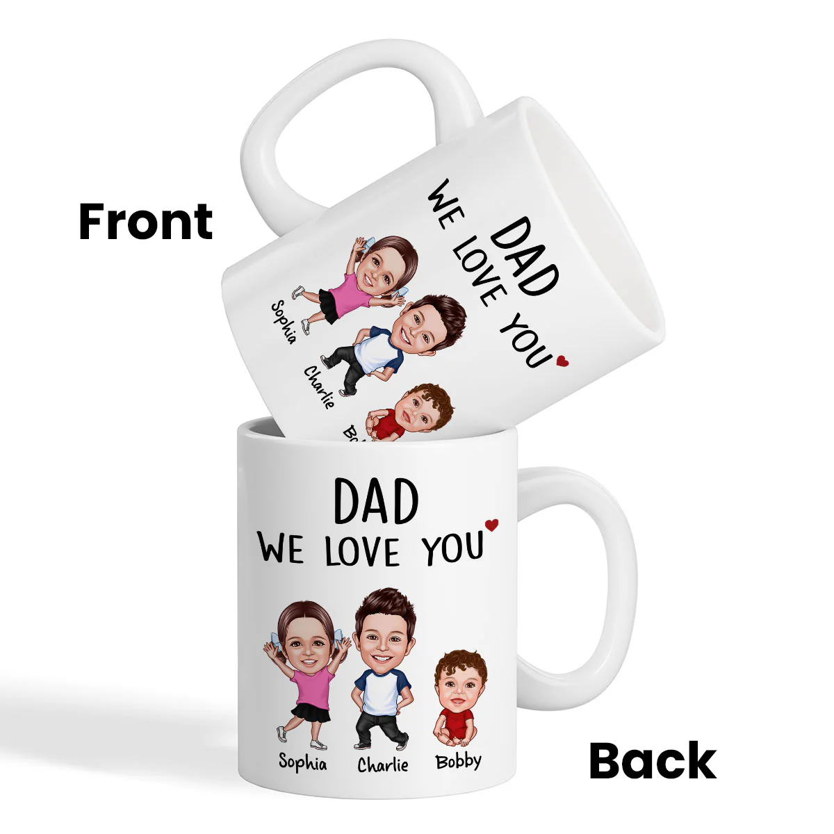 Dad We Love You Funny Caricature Personalized Mug, Father's Day Gift For Him - Image 3