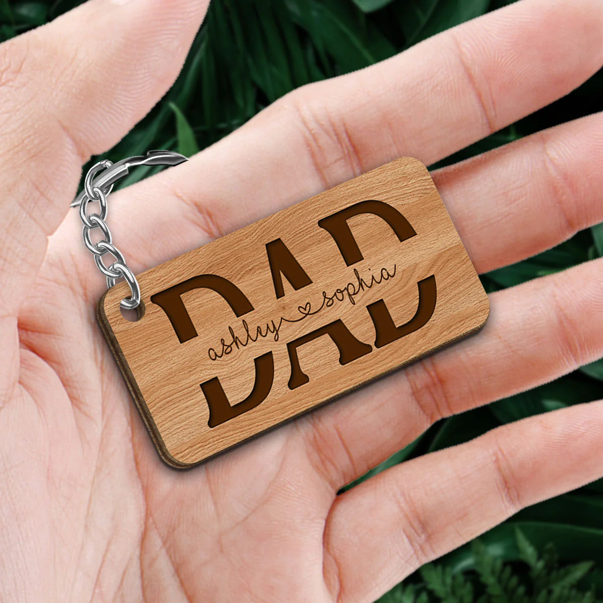 Dad We Love You Gift For Dad Photo Personalized Wooden Keychain - Image 2