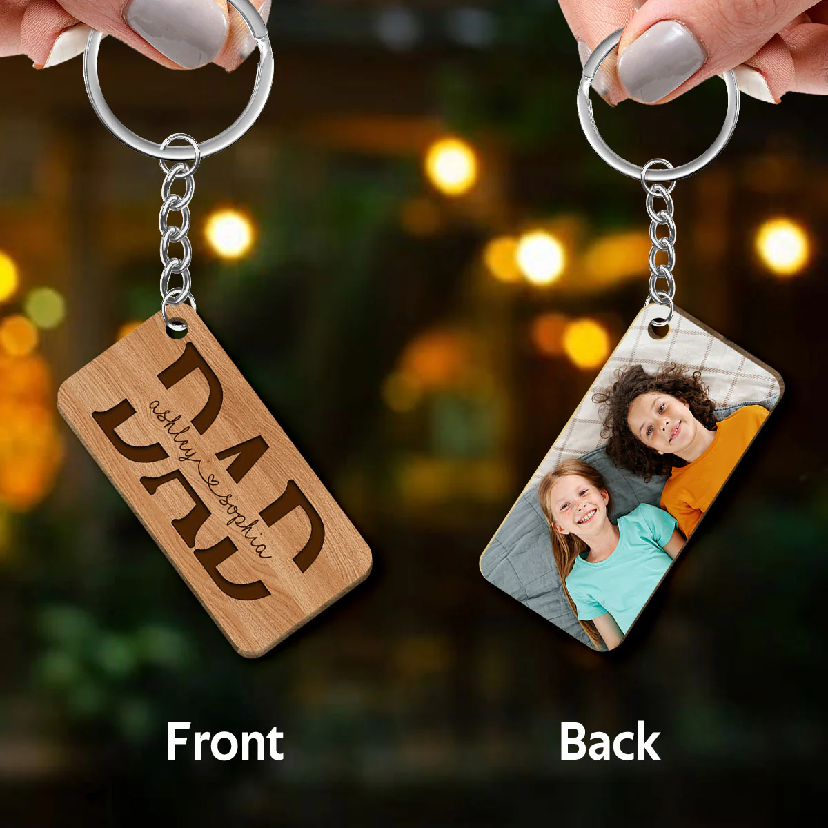 Dad We Love You Gift For Dad Photo Personalized Wooden Keychain - Image 3