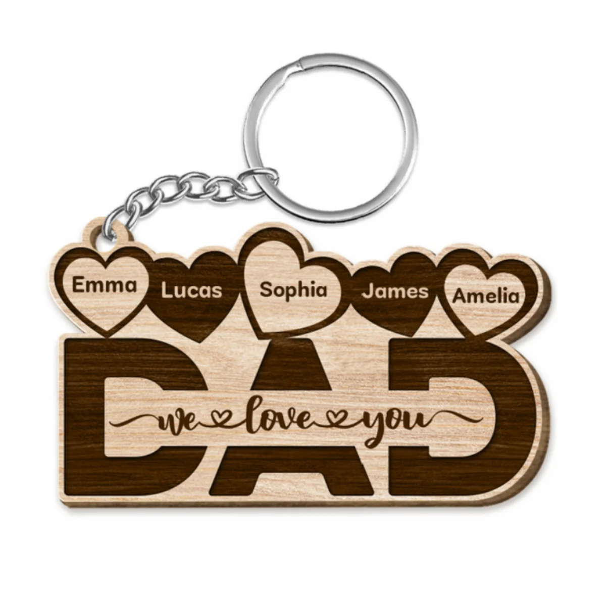 Dad We Love You Hearts Personalized Wooden Keychain - Image 4