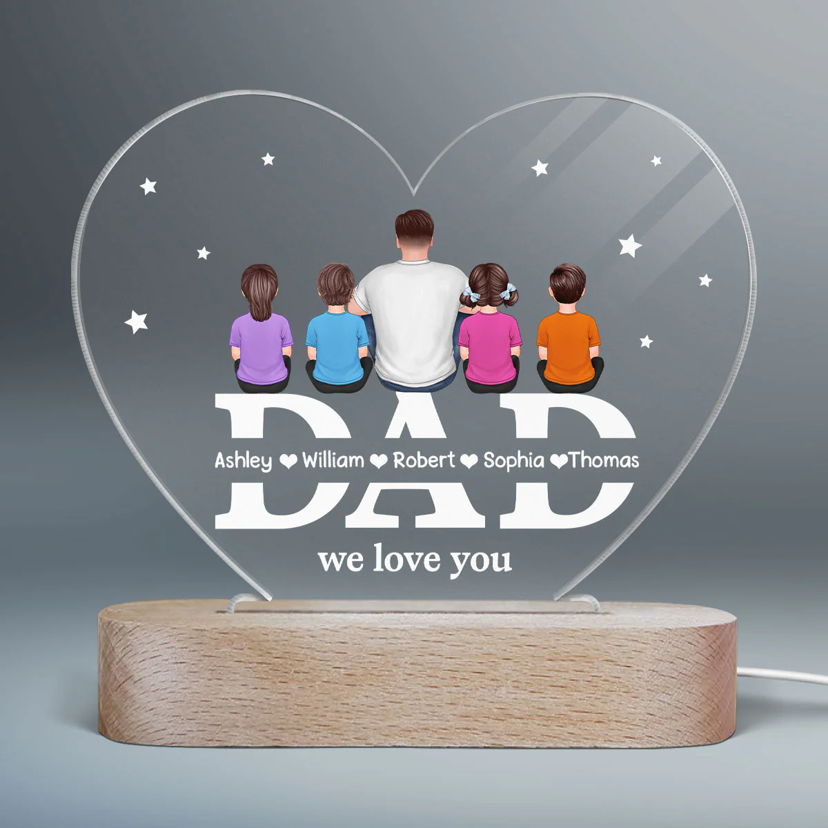 Dad We Love You Personalized Acrylic Heart LED Night Light - Image 2