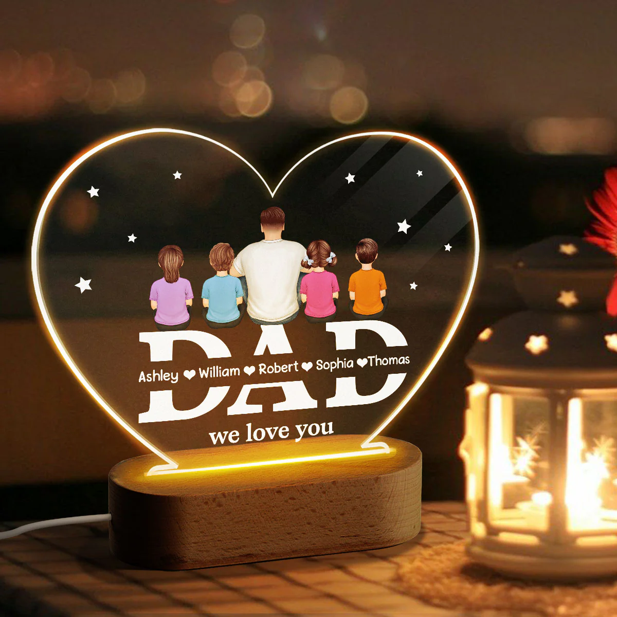 Dad We Love You Personalized Acrylic Heart LED Night Light - Image 3