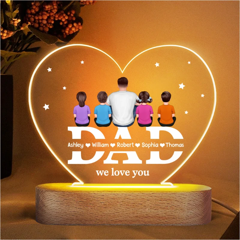 Dad We Love You Personalized Acrylic Heart LED Night Light - Image 4