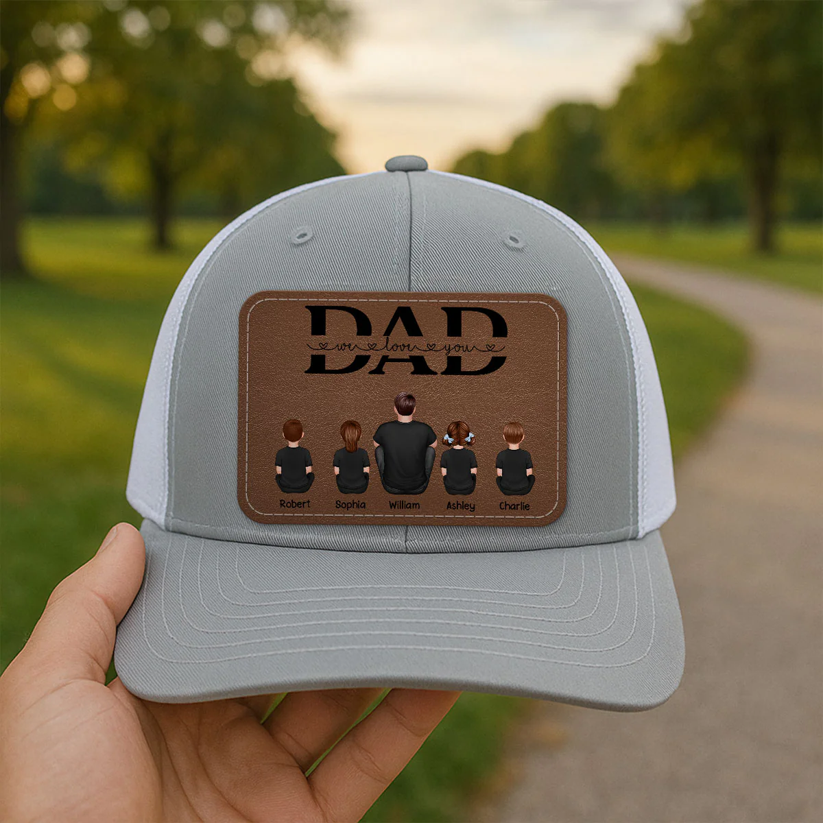Dad We Love You Personalized Leather Patch Hat, Gift For Dad - Image 2
