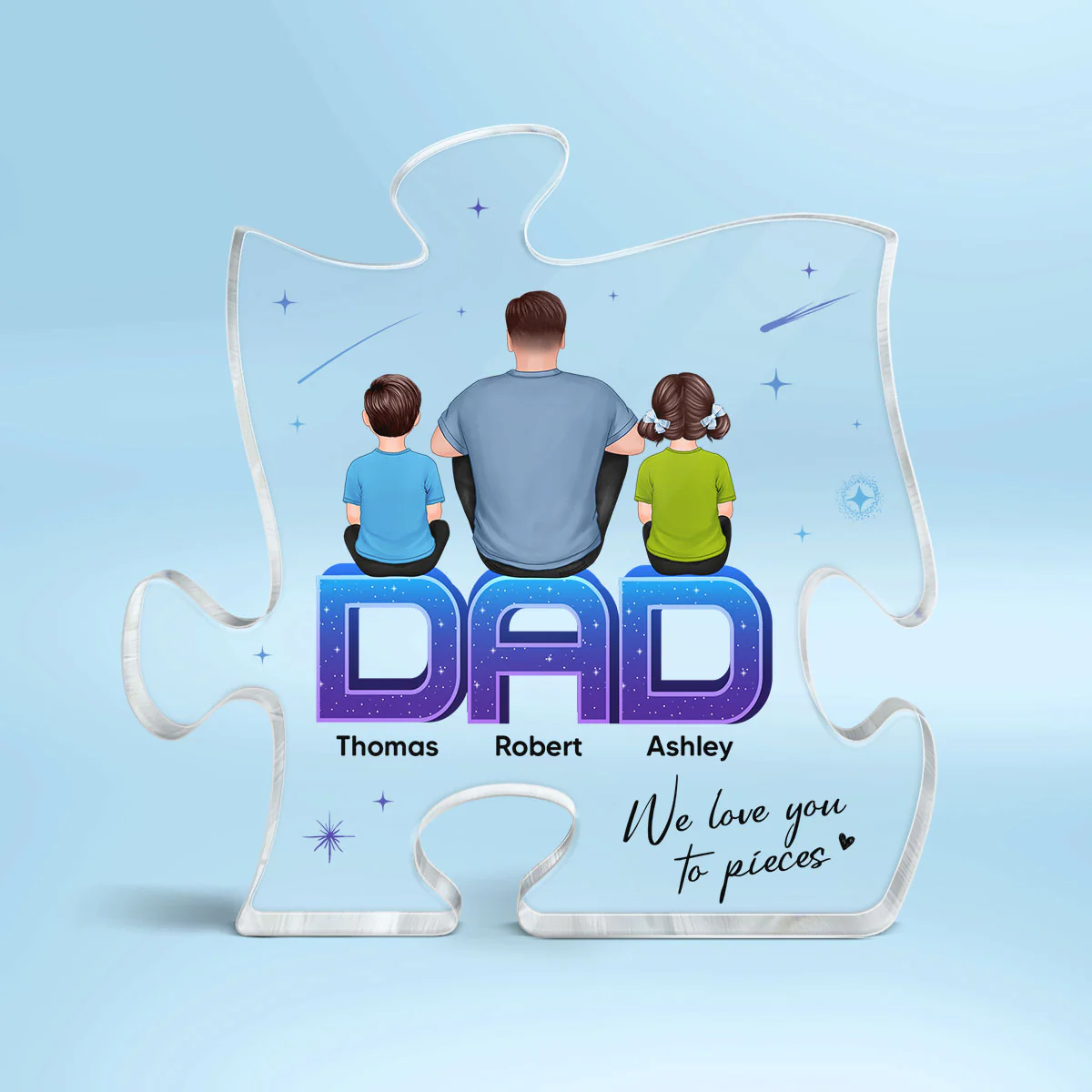 Dad We Love You To Pieces Back View Man Kids Dog Cat Personalized Acrylic Puzzle Plaque - Image 2