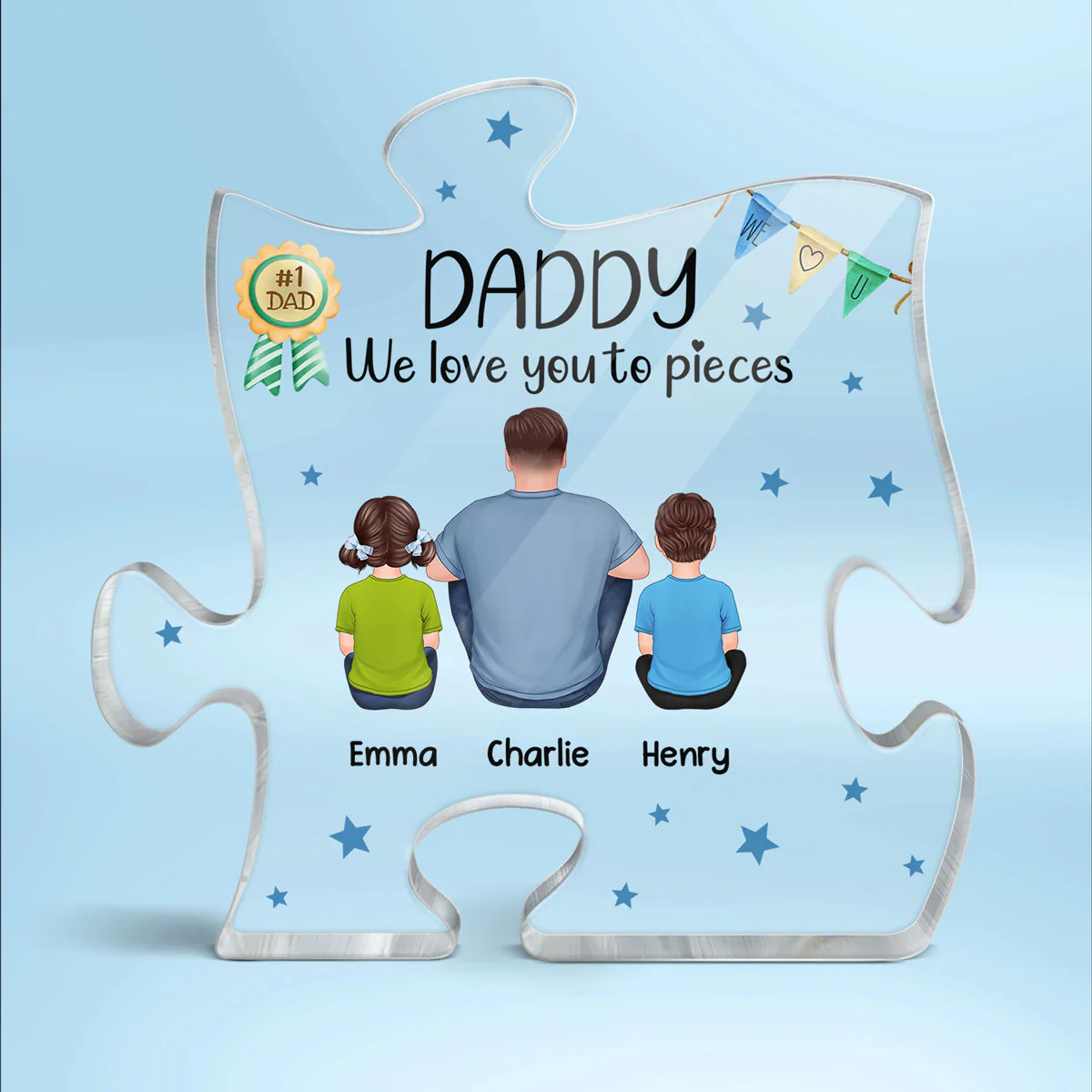 Dad We Love You To Pieces Personalized Puzzle Acrylic Plaque - Image 2
