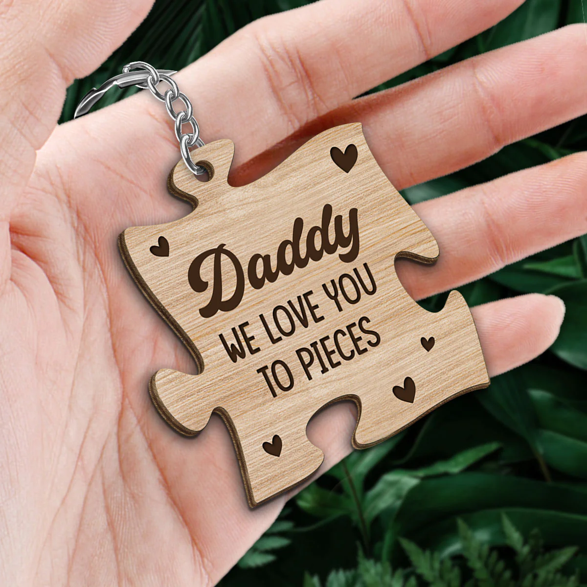 Dad We Love You To Pieces Personalized Wooden Keychain - Image 2