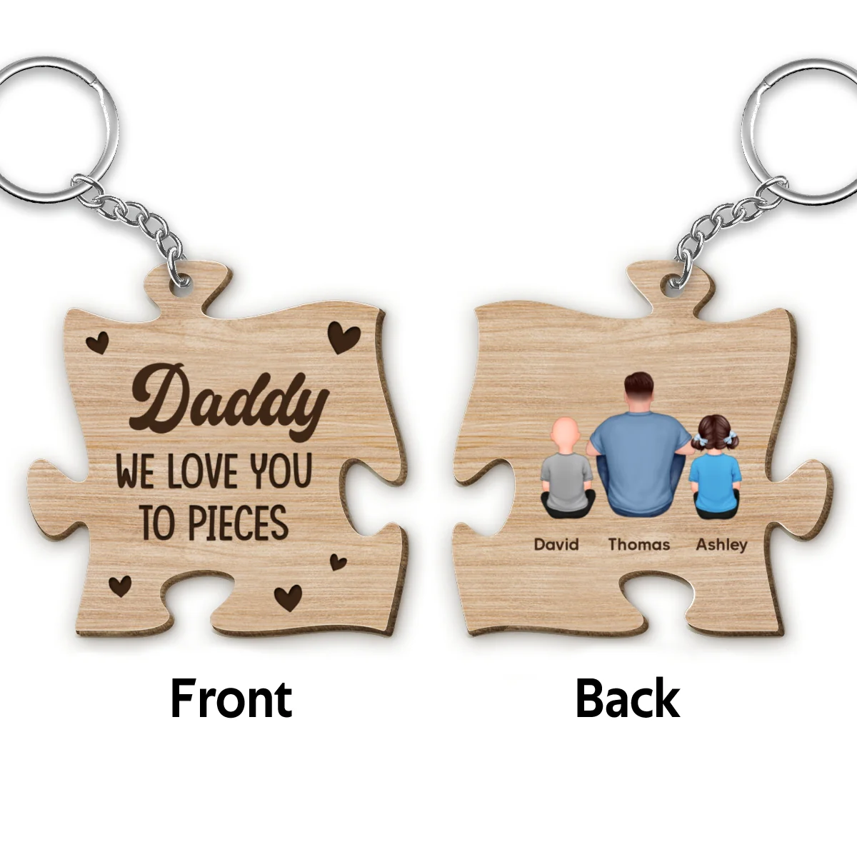 Dad We Love You To Pieces Personalized Wooden Keychain - Image 4