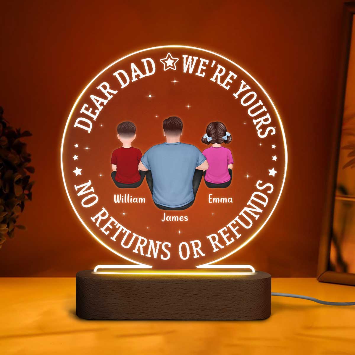 Dad We‘re Yours Personalized Circle LED Night Light - Image 3