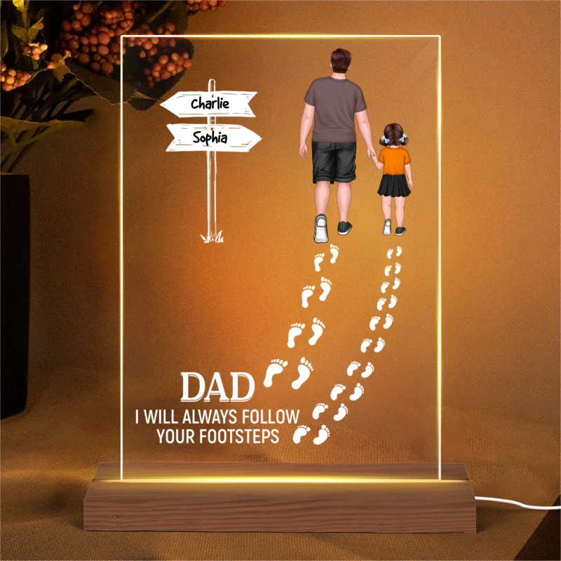 Dad We Will Always Follow Your Footsteps Personalized Rectangle Acrylic LED Night Light - Image 4