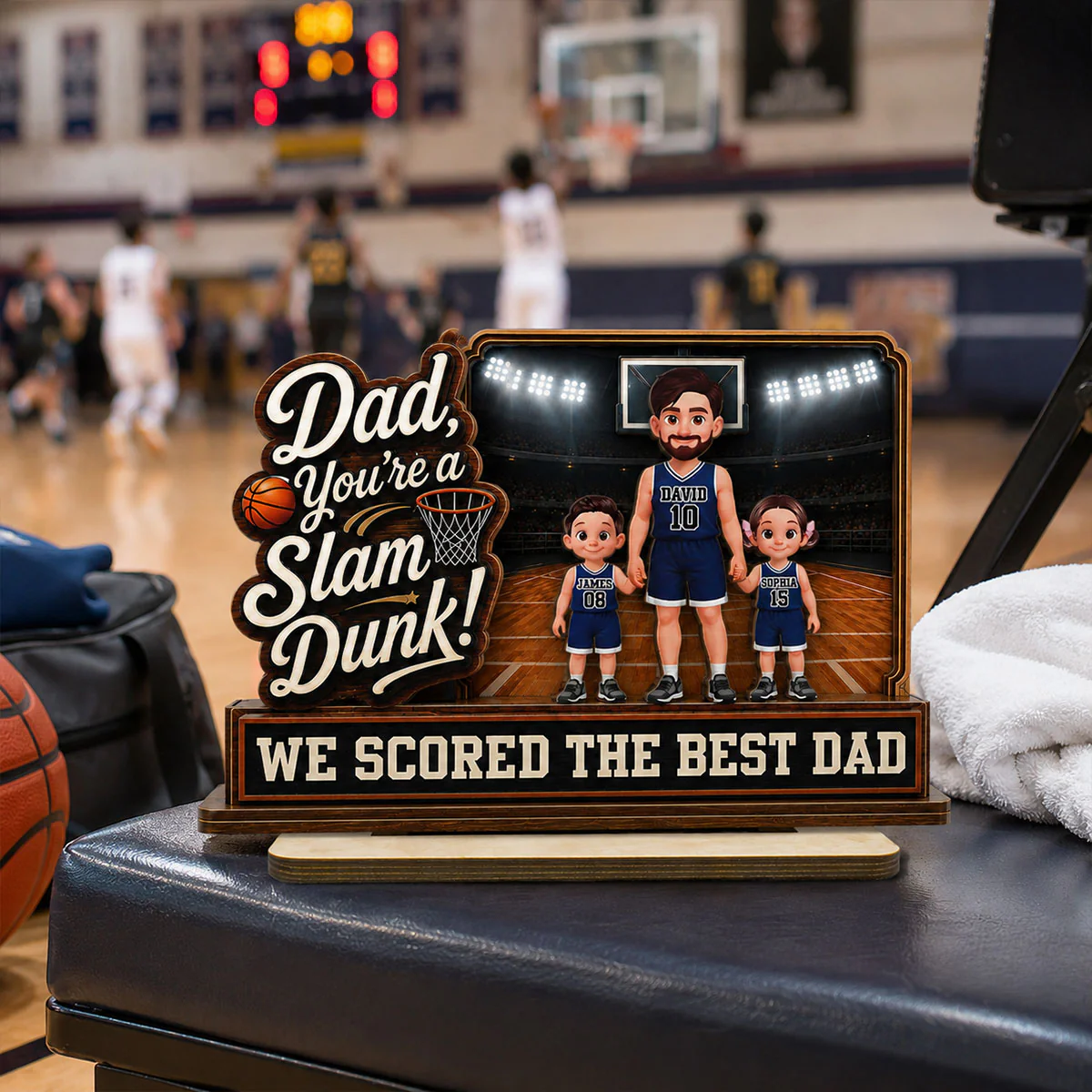 Dad You Are A Slam Dunk Basketball Man & Kids 2D Flat - Personalized 2-Layered Wooden Plaque - Gift For Basketball Dad - Image 4