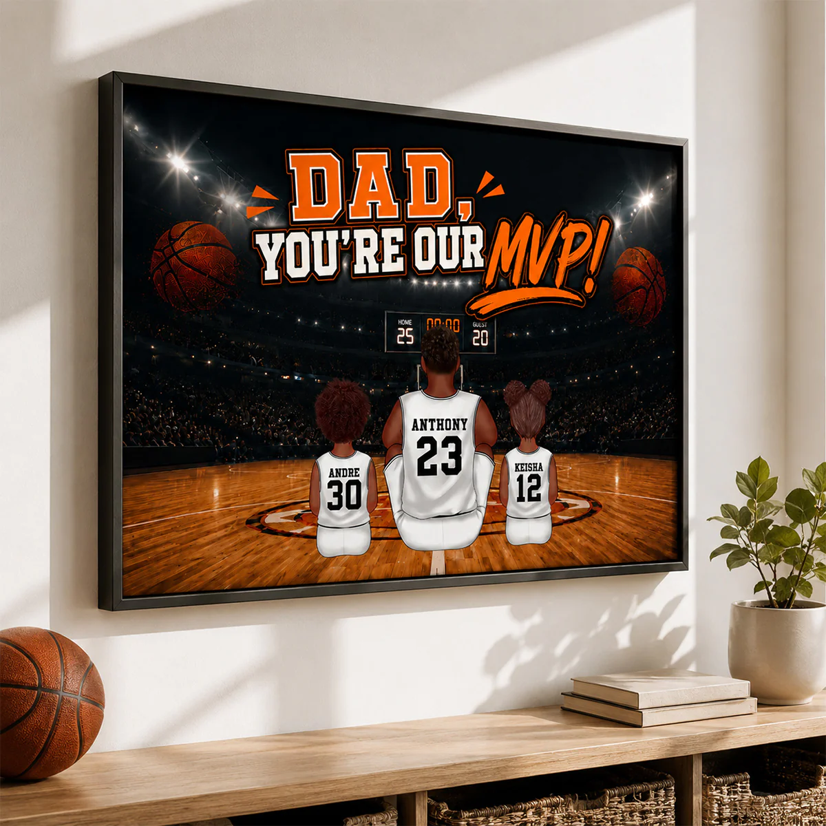 Dad You Are Our MVP Sitting Basketball Man & Kids 2D Flat - Personalized Poster - Father's Day Gift For Basketball Dad - Image 2