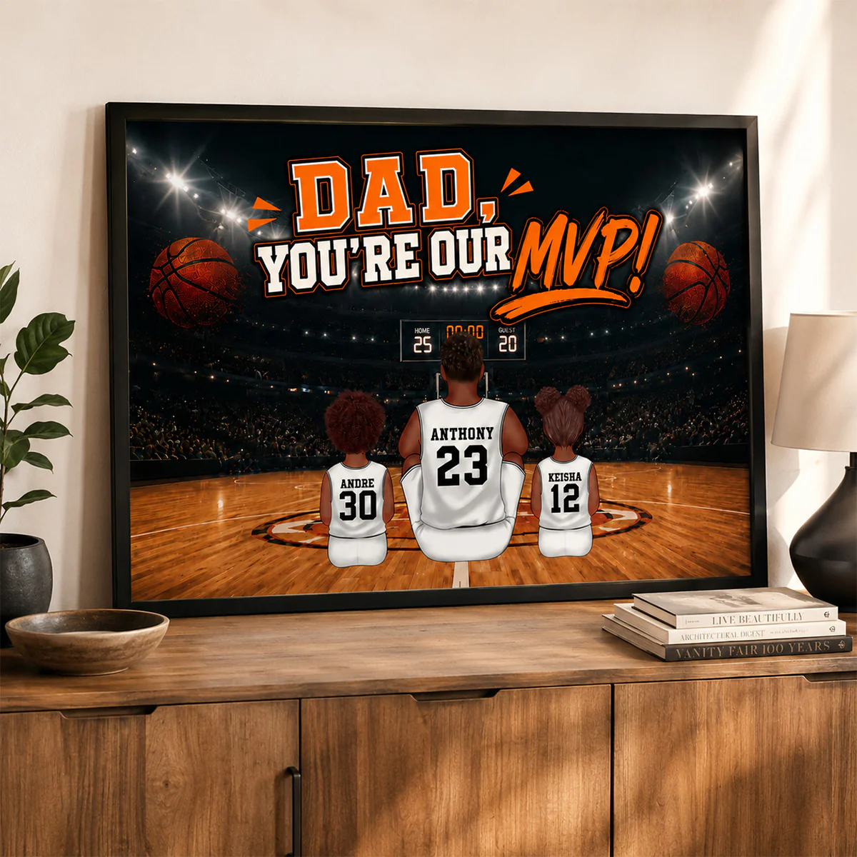 Dad You Are Our MVP Sitting Basketball Man & Kids 2D Flat - Personalized Poster - Father's Day Gift For Basketball Dad - Image 3
