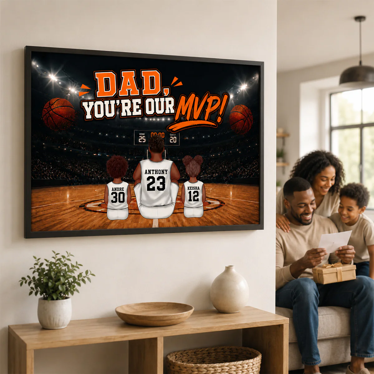 Dad You Are Our MVP Sitting Basketball Man & Kids 2D Flat - Personalized Poster - Father's Day Gift For Basketball Dad - Image 5