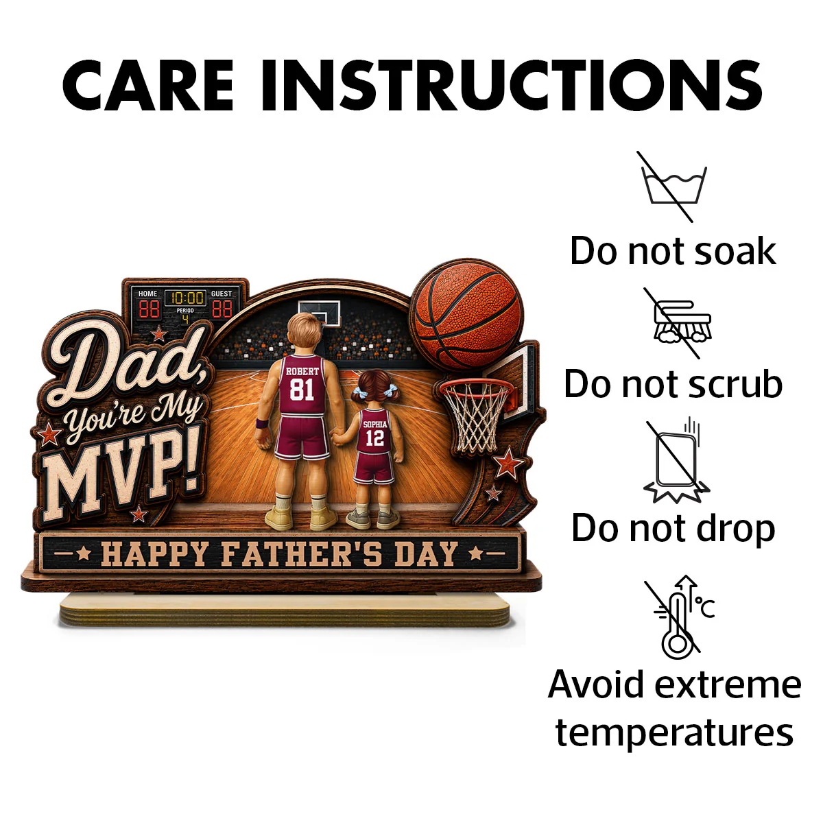 Dad You Are Our MVP Standing Basketball Man & Kids 2D Flat - Personalized 2-Layered Wooden Plaque -  Gift For Basketball Dad - Image 7