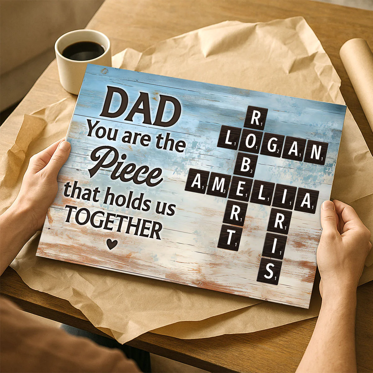 Dad You Are The Piece That Holds Us Together Crossword Puzzle Art Rustic Personalized Poster| Heartfelt Father's Day Gift For Dad - Image 6