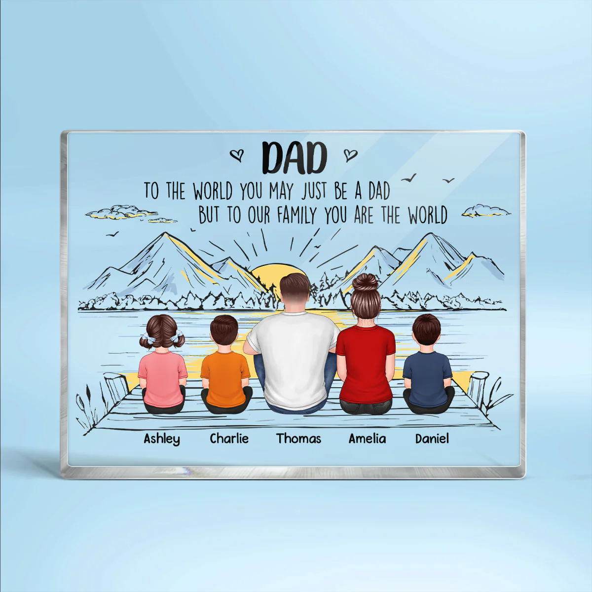 Dad You Are The World Man Kids Dogs Cats Back View Personalized Horizontal Rectangle Acrylic Block Plaque - Image 2