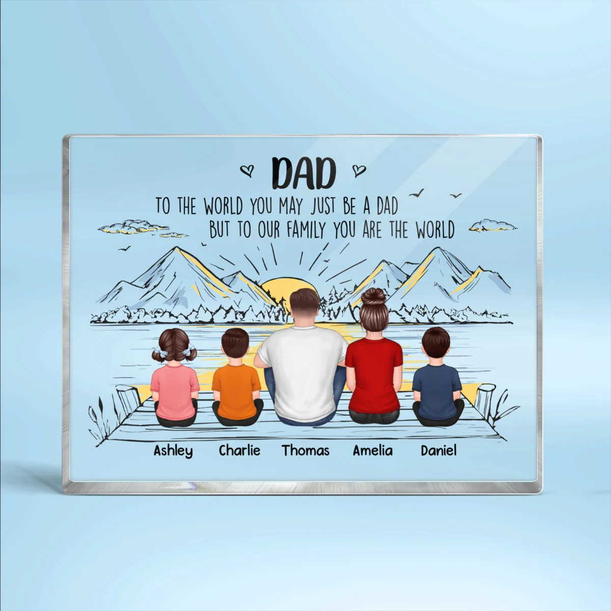 Dad You Are The World Man Kids Dogs Cats Back View Personalized Horizontal Rectangle Acrylic Block Plaque - Image 4