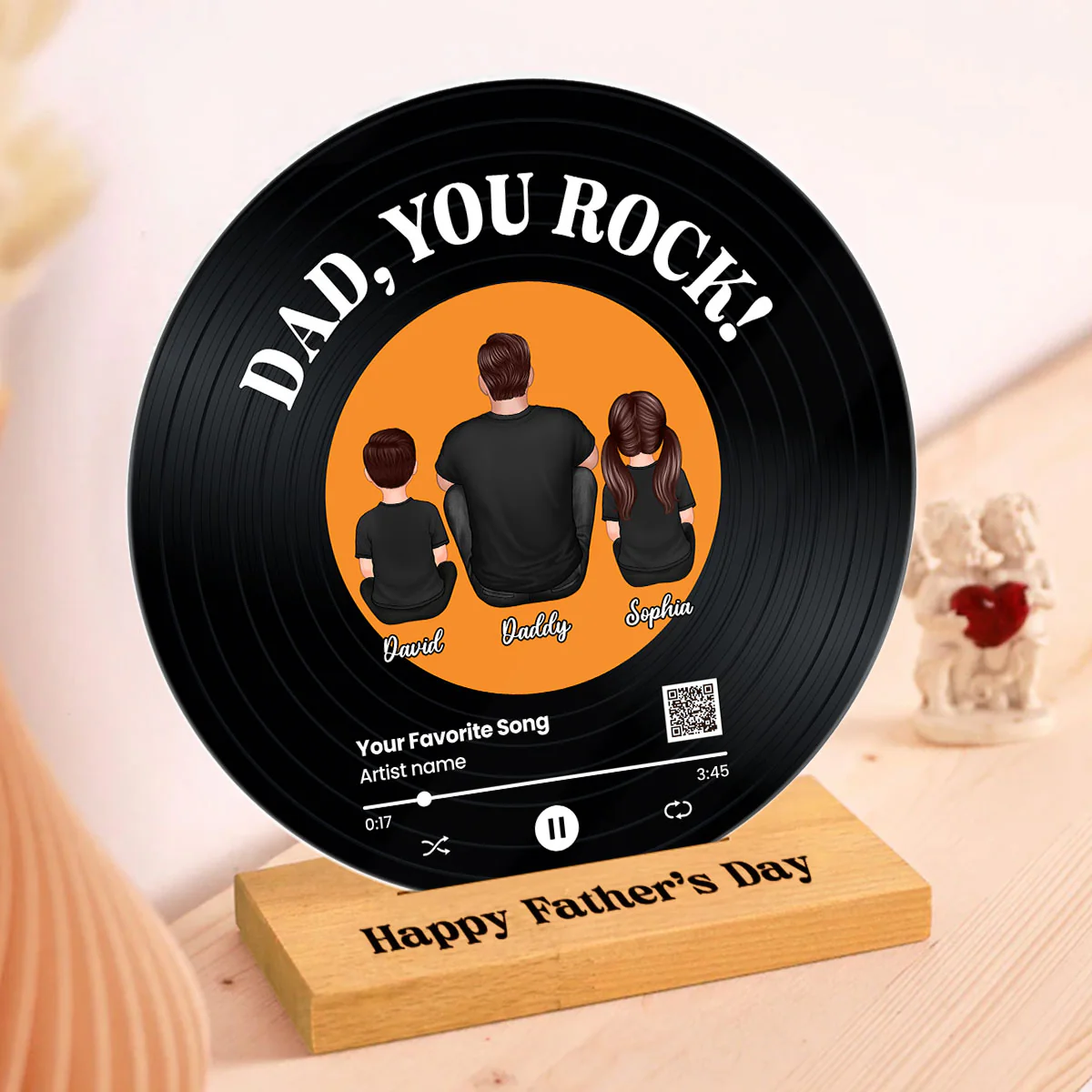 Dad You Rock Favorite Song Scannable QR Code Personalized Acrylic Record Plaque, Gift For Dad