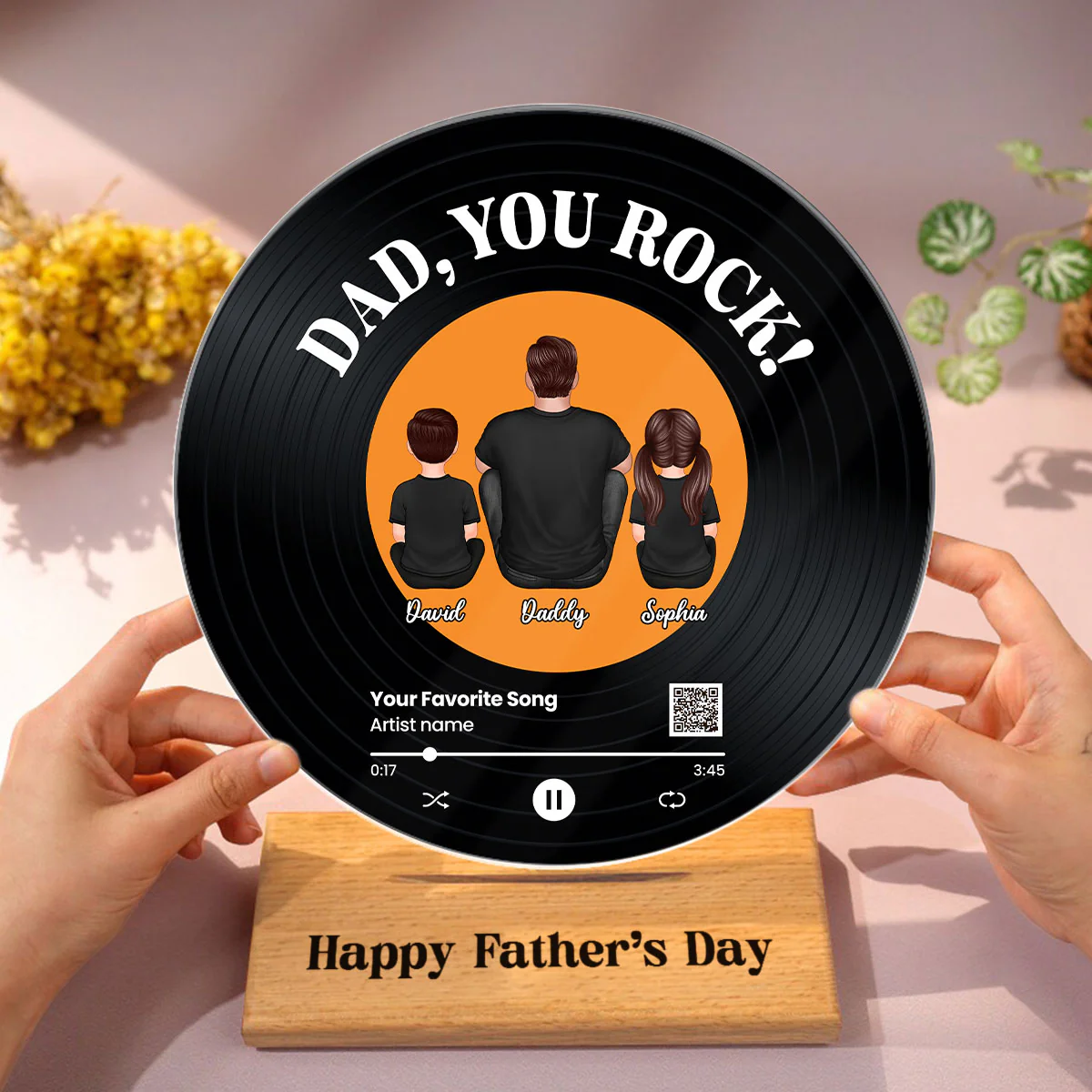 Dad You Rock Favorite Song Scannable QR Code Personalized Acrylic Record Plaque, Gift For Dad - Image 2