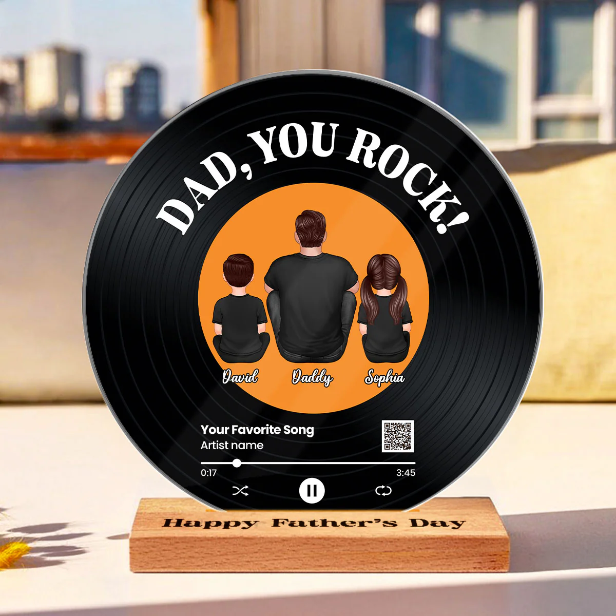 Dad You Rock Favorite Song Scannable QR Code Personalized Acrylic Record Plaque, Gift For Dad - Image 3
