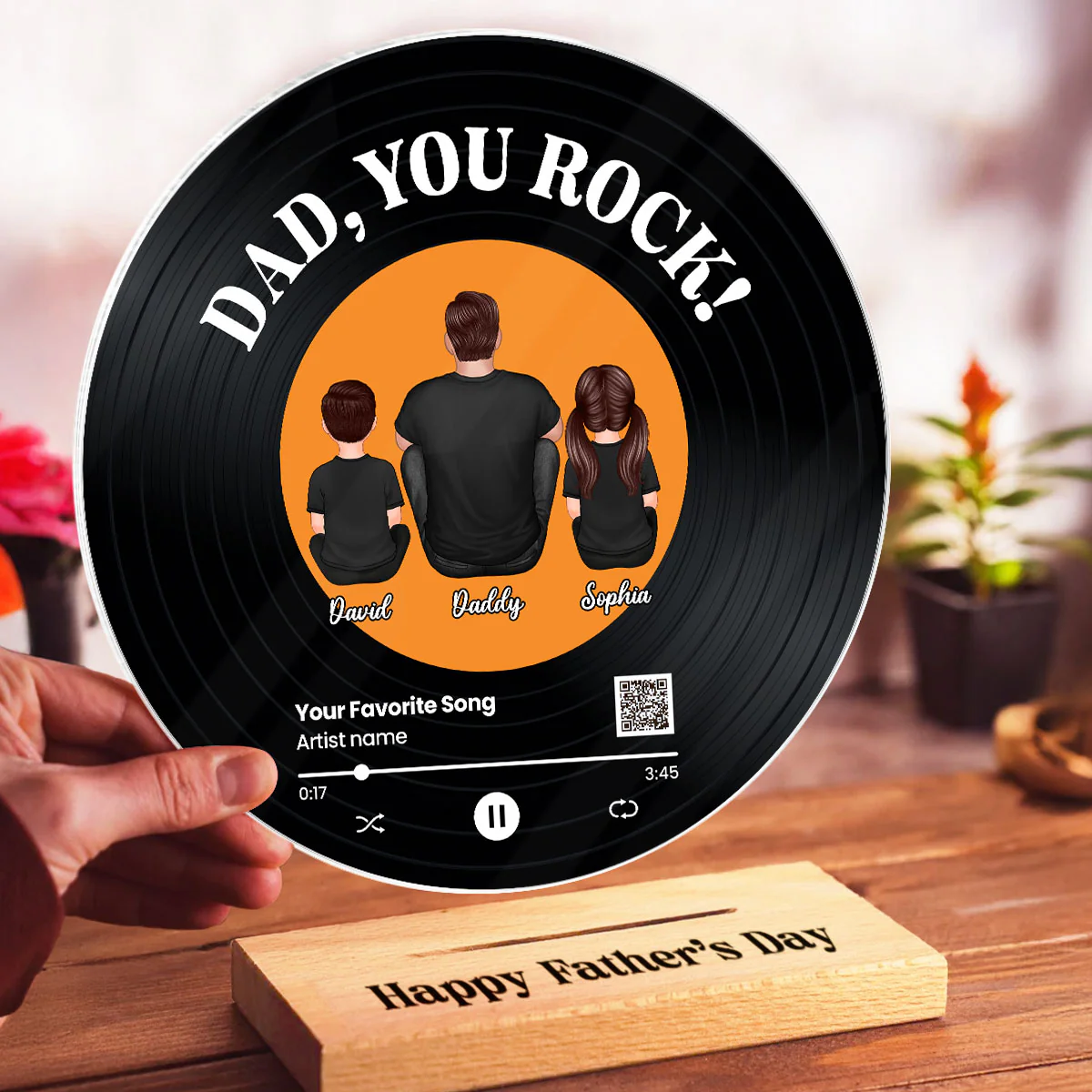 Dad You Rock Favorite Song Scannable QR Code Personalized Acrylic Record Plaque, Gift For Dad - Image 4