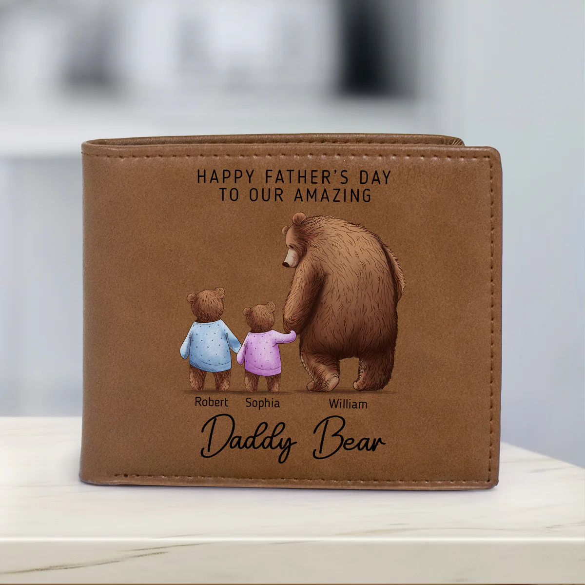 Daddy Bear With His Cubs Personalized Printed Leather Wallet - Image 4